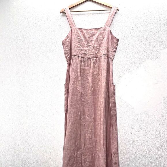 Rachel Zoe 100% Linen Dress Womens Blush Button Sleeveless pink Madi pockets 8. - Picture 12 of 13